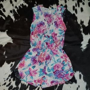 Brand new floral and black lace romper